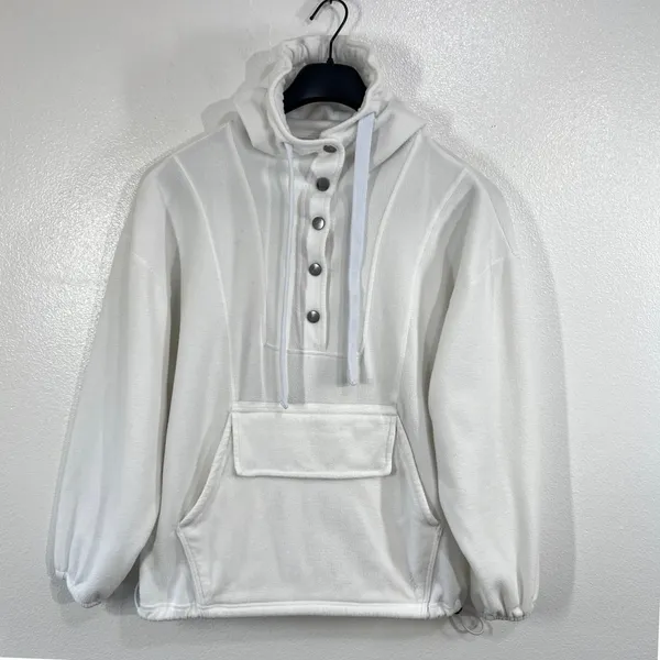 Free People FP Movement Win Me Over Fleece Hoodie‎ White US Small S Oversized - Image 2