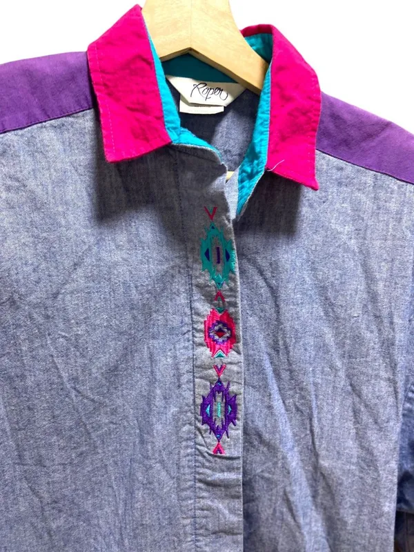 Roper Embroidered Western Shirt Blue Size M Rodeo Southwestern Vintage Cowgirl - Image 8