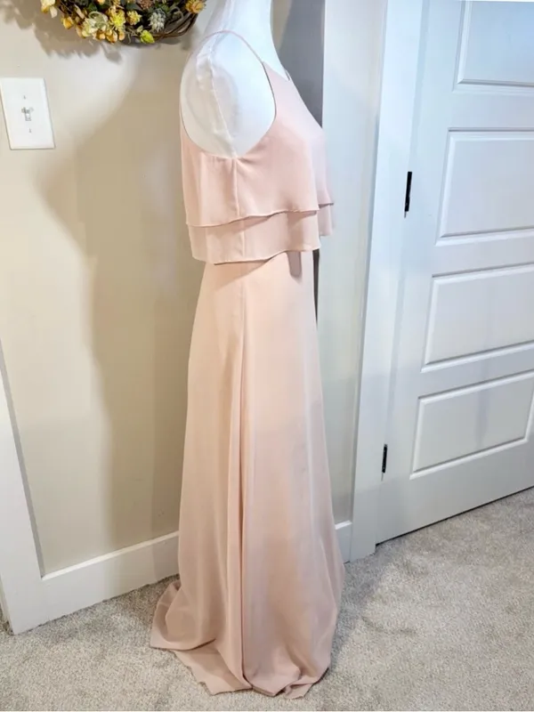 💥Jenny Yoo Charlie Blush Chiffon Ruffle Halter Bridesmaid Maxi Gown Sz 2 🧡 - Image 4