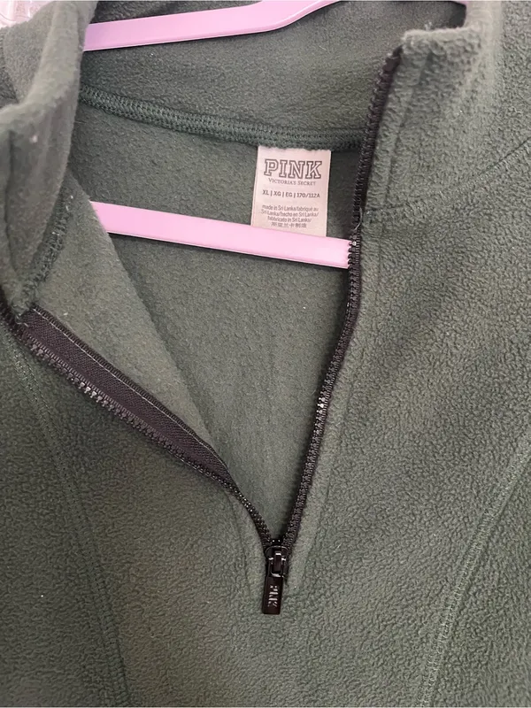 PINK Victoria's Secret Olive Green Half-Zip Fleece Pullover - Image 7