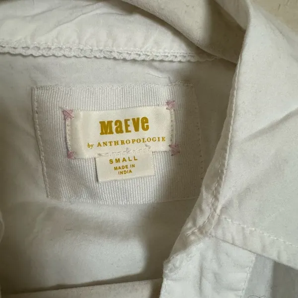Anthropologie Maeve White Pop Over Henley Blouse‎ Sz Small Oversized - Image 6
