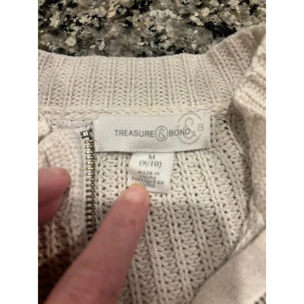 Treasure & Bond Ivory Knit 1/4 Zip Stripe Crop Sweater Size M - Image 3