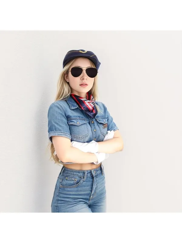 Flight Attendant Costume Accessories Stewardess Hat Sunglasses Scarf Gloves OS - Image 6