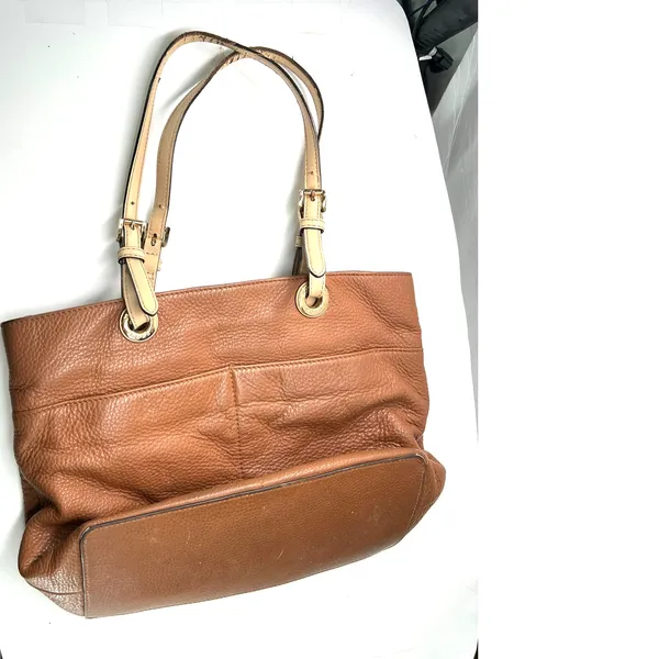brown pebbled leather Michael Kors Bedford tote bag purse laptop shoulder gold - Image 11