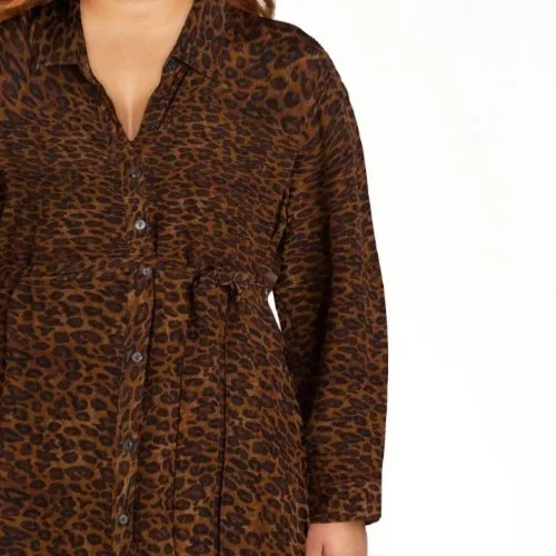 Time and Tru Womens Shirt Dress Size XL Brown Leopard Button-Front Long Sleeve - Image 5