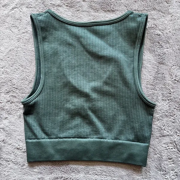 Aerie Offline Ribbed V Neck Sports Bra Tank Top Green Size Small - Image 3