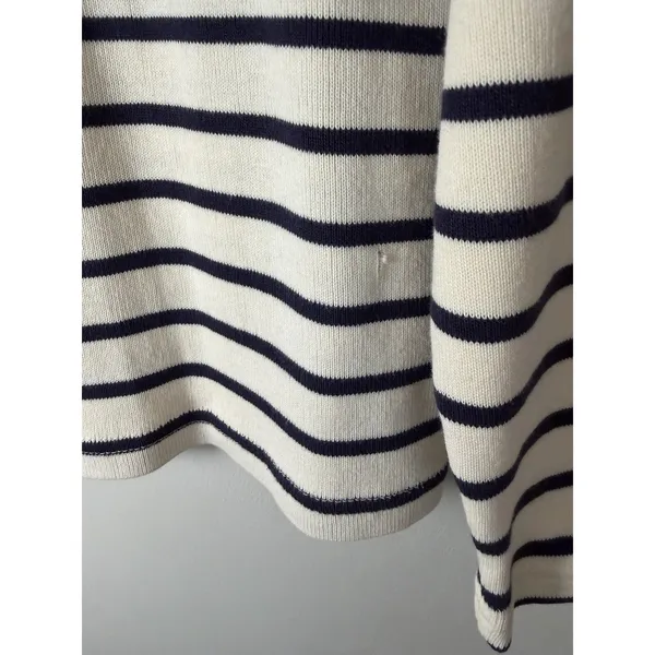LL Bean Boat Neck Stripe Tee Women's Sz L Cotton Nautical - Image 6
