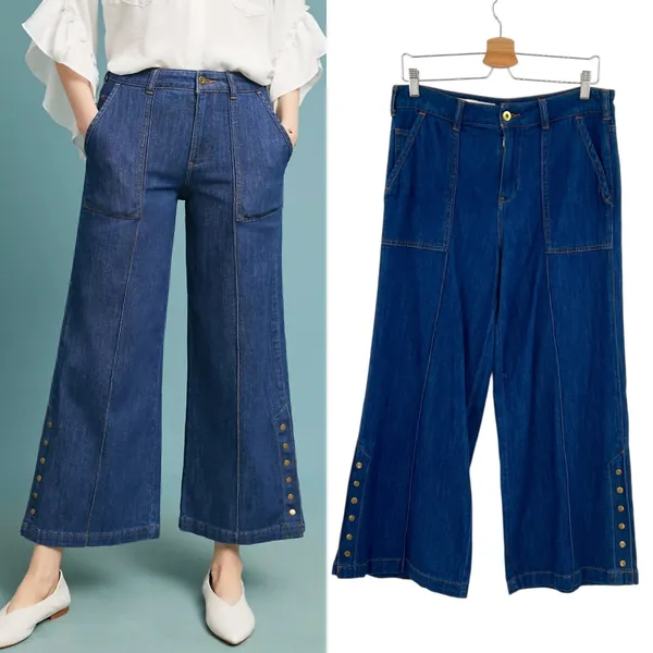 Anthropologie Pilcro High-Rise Cropped Wide-Leg Jeans Snap Hem Size‎ 29 - Image 2