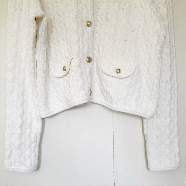 NWT J.CREW Odette Cable-Knit Sweater Lady Jacket Cotton Blend Bouclé Ivory M - Image 6