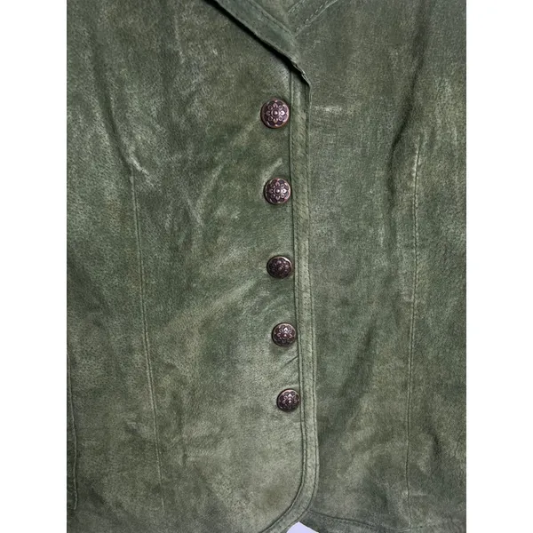 VTG Live A Little Green Suede Leather Jacket Wm MD Boho Y2K 90 Punk Gilmore Girl - Image 5