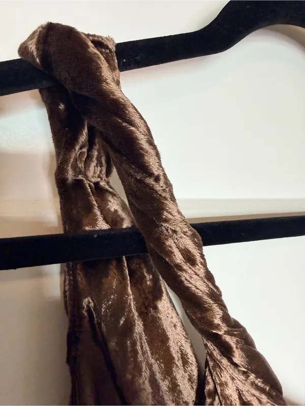 NWT Staud Beaton Draped Velvet Chiffon Dress - Dark Chocolate - Image 4