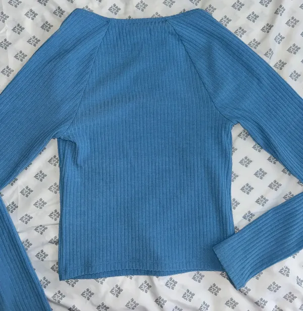 Blue Square Neck Long Sleeve Top - Image 3