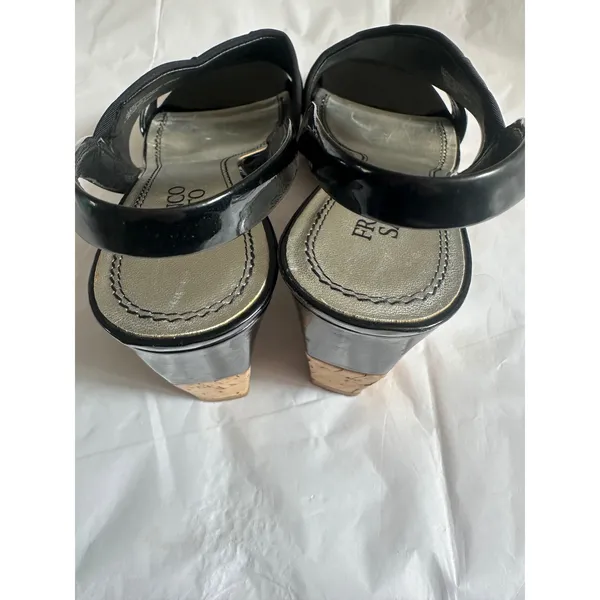 Franco Sarto Blink Black Patent Leather Cork Wedge Slingback Sandals Women 8M - Image 7