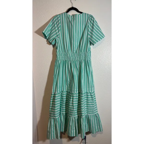 Isaac Mizrahi Live Size S Yarn Dye Striped Poplin Maxi Dress Green White A646863 - Image 3