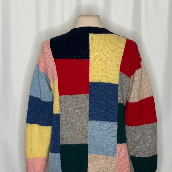 Vintage EVERETT HOLZAPFEL Nashville 100% Wool Colorblock Sweater Knitwear Large - Image 9