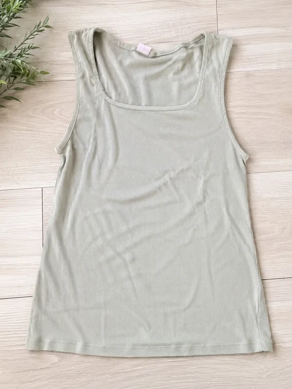 Wishlist Ribbed Scoop Tank Top - Sage - Image 2
