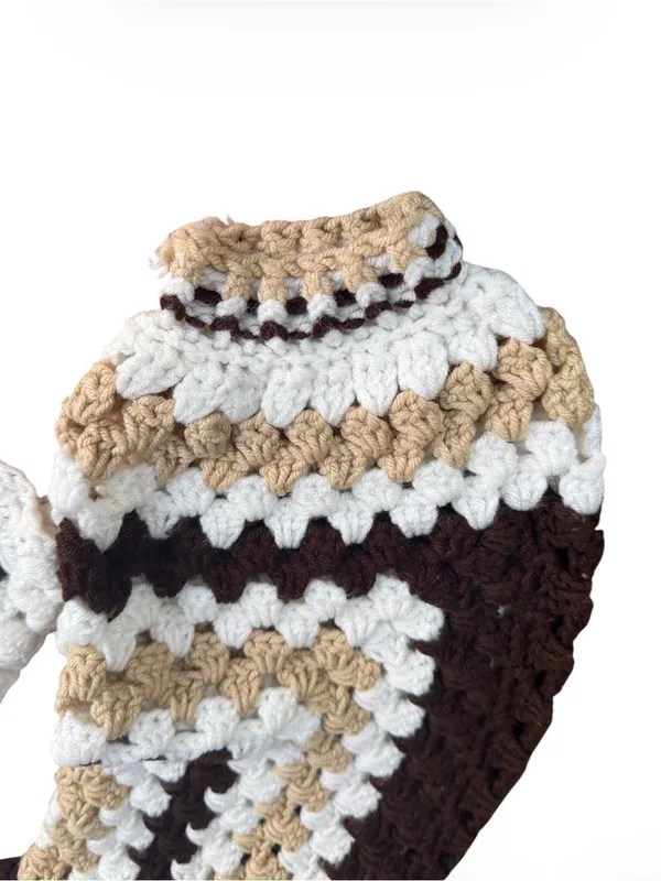 Vintage Handmade Crochet Granny Square Sweater Pullover Boho Neutral Cream Brown - Image 3