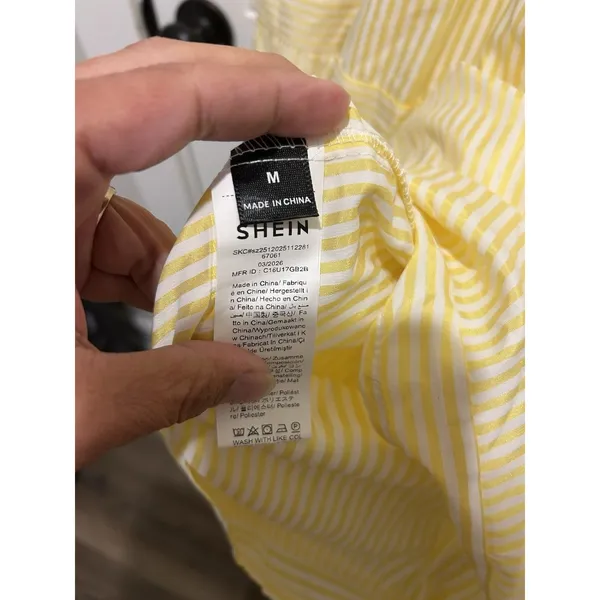 Yellow White Striped Tiered Maxi Tie Straps Maxi Dress Size Medium Brunch Girly - Image 3