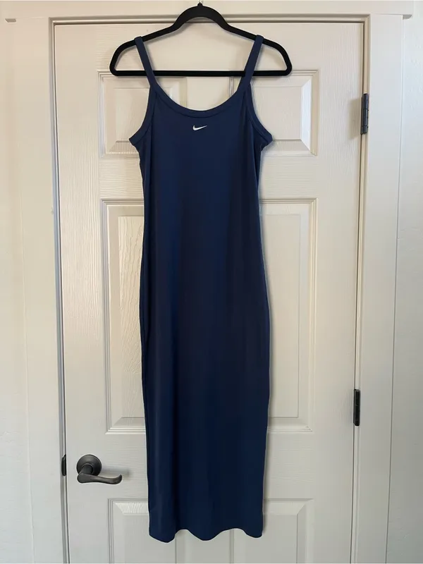 Women’s Nike Sportswear Chill Knit Tight Mini-Rib Tank Dress Midnight Navy Sz M - Image 4