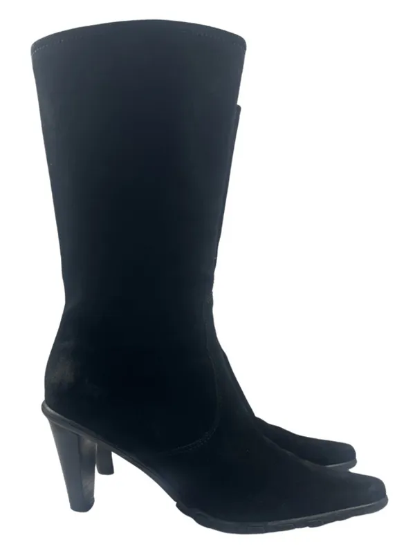 Aquatalia Black Suede Mid Calf Heeled Boots Size 8.5 Waterproof - Image 2