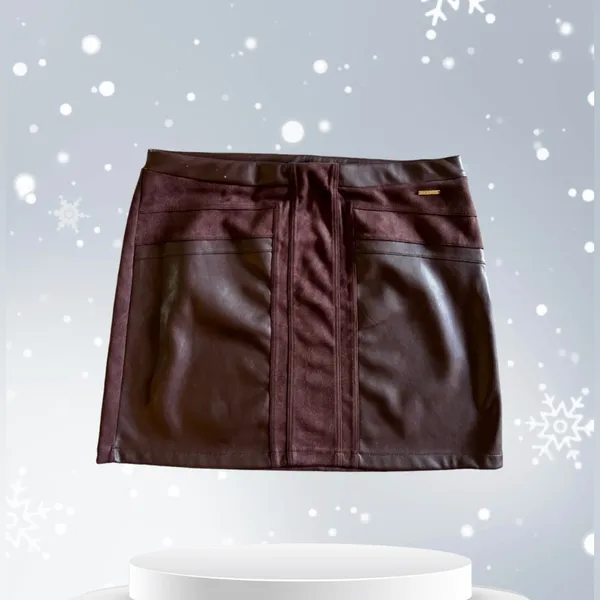 Marc New York Burgundy Velvet Faux Leather mini Skirt XL polyester spandex - Image 2