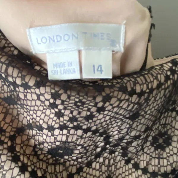 London Times Silk Lace MobWife Office Siren Tiered Cocktail‎ Dress 14 Black - Image 5