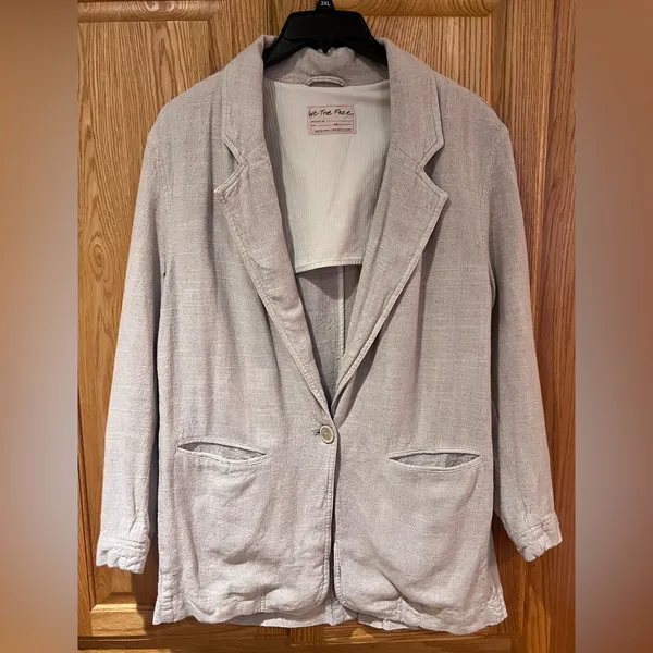 We‎ The Free Oversized Linen Blend Beckett Boyfriend Blazer Jacket in Oatmeal XS - Image 7