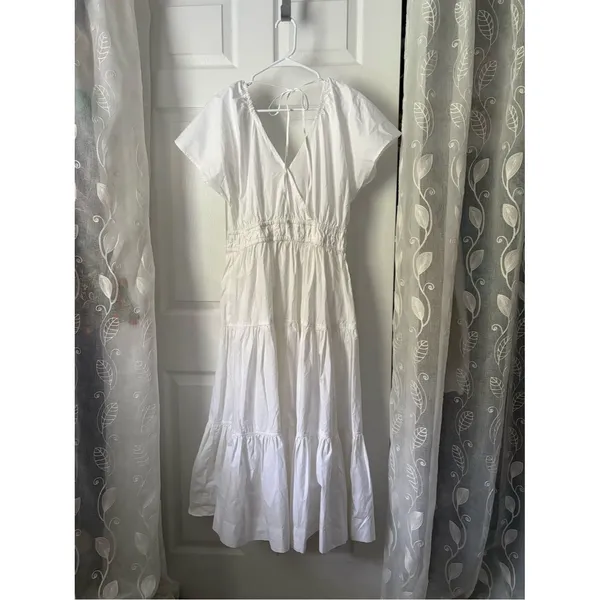 Free Assembly Tiered Midi Dress babydoll Drawstring Waist flutter sleeves sz S - Image 8