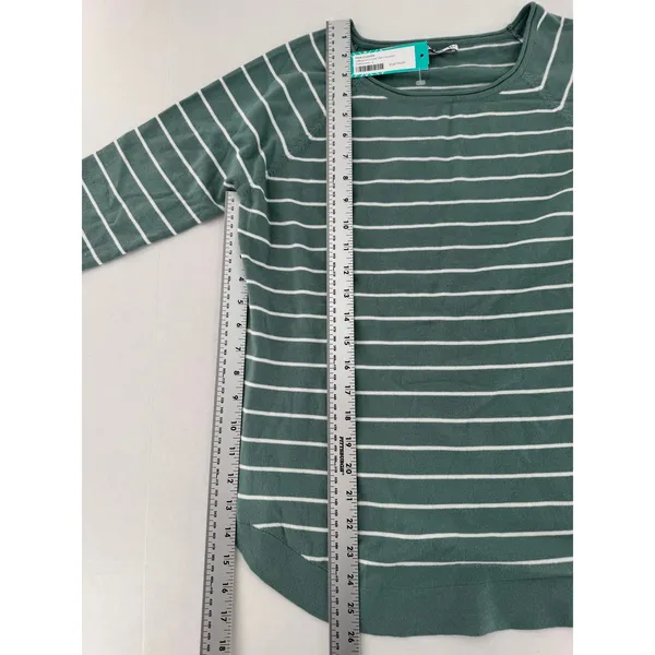 Pink Clover Sweater Sz L Green Striped Lightweight Knit Curved Hem Layering Fall - Image 6