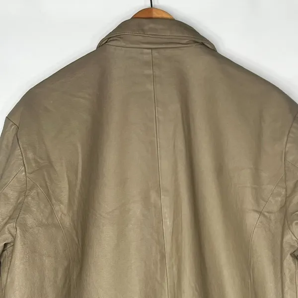 Vintage Y2K Cougar Leather Taupe Beige Oversized Long Jacket Coat Womens L - Image 10