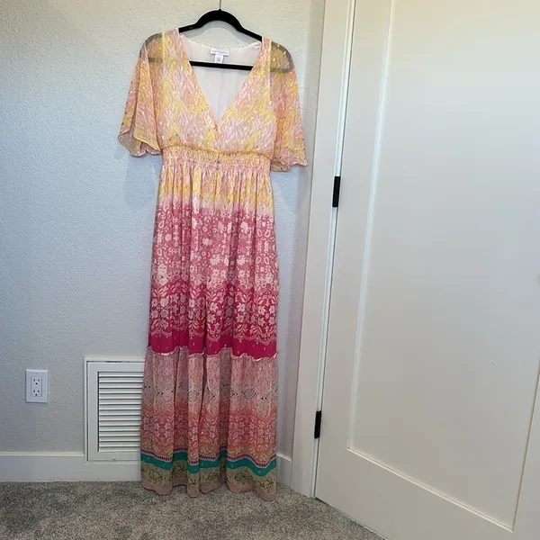 NEW House Of Harlow 1960 Ruffled Tiered Floral Metallic Maxi‎ Dress - Image 2