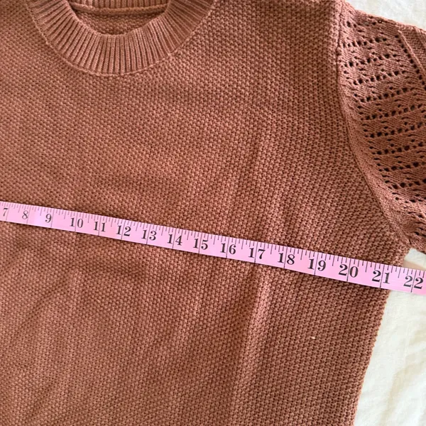 Women's Open Knit Brown Long Sleeve Lightweight Sweater #260242 - Image 3