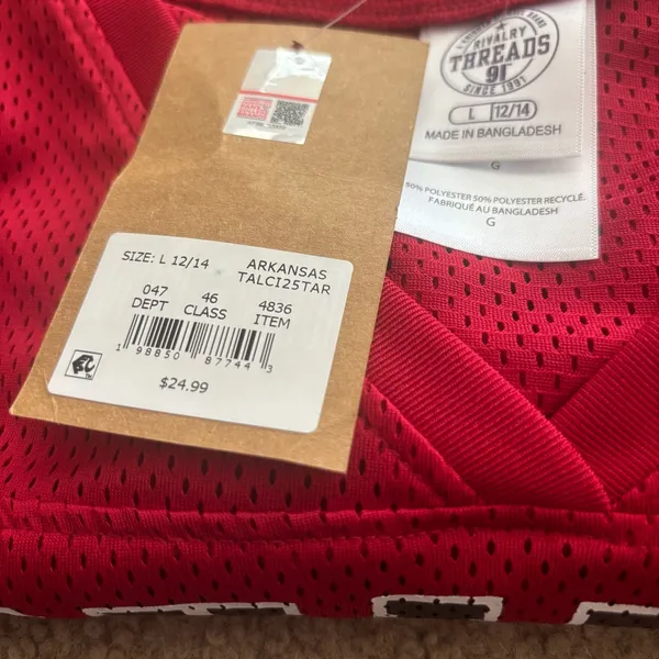 Rivalry Threads Arkansas Razorbacks Red jersey Shirt, size Large, NEW with TAGS - Image 3
