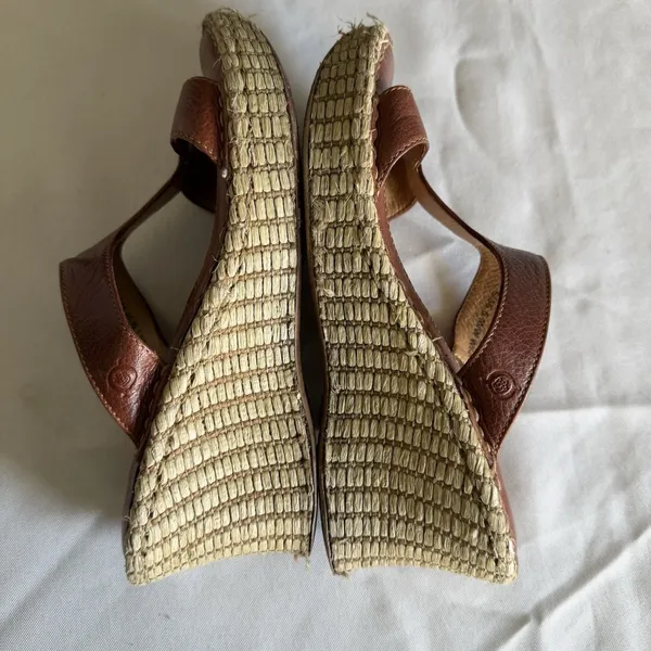 Born Brown Leather Woven Espridrille Wedge‎ Platform Sandal Women 6 US. 36.5 EU - Image 9