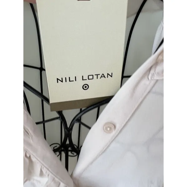 New Nili Lotan Women's XXS Long‎ Sleeve Sheer Ruffle Button Blouse Birch Ivory - Image 4
