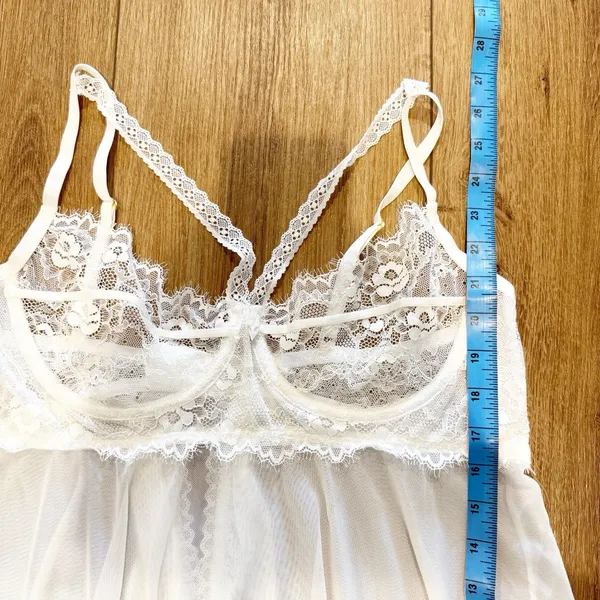 Vtg Womens White Lace Lingerie Top XL Feminine Romantic Dainty Wedding Night - Image 7