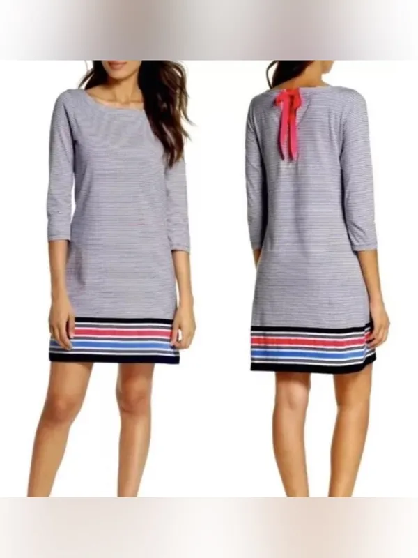 Lilly Pulitzer Navy Striped 3/4 Sleeve Boatneck Dress Size XL - Image 3