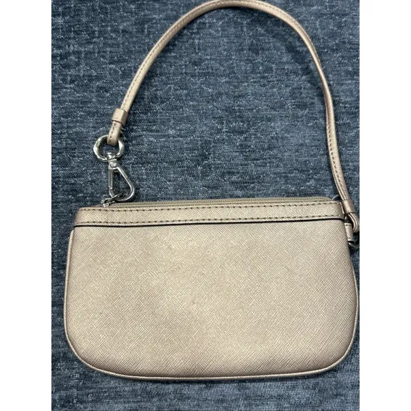 Calvin Klein Saffiano‎ Wristlet Gold Vegan Leather Zip Wallet Pouch Mini Bag - Image 3