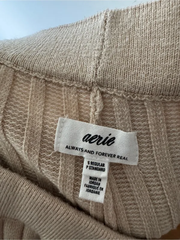 Aerie Beige Ribbed Knit Flare Pants - Image 4