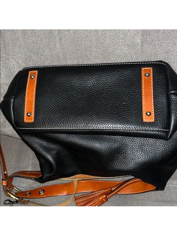Dooney & Bourke Black Shoulder Hobo with Brown Trim and Tassel - Image 10