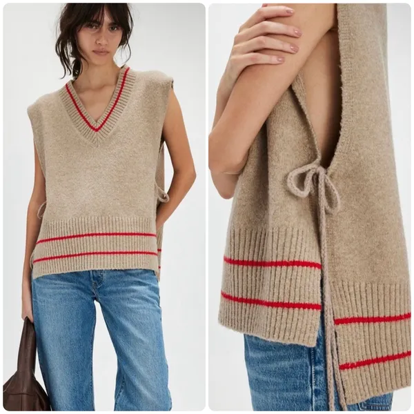 Free People Womens All Star Stripe Tassel Boho Festival Poncho Sweater Vest OS - Image 2