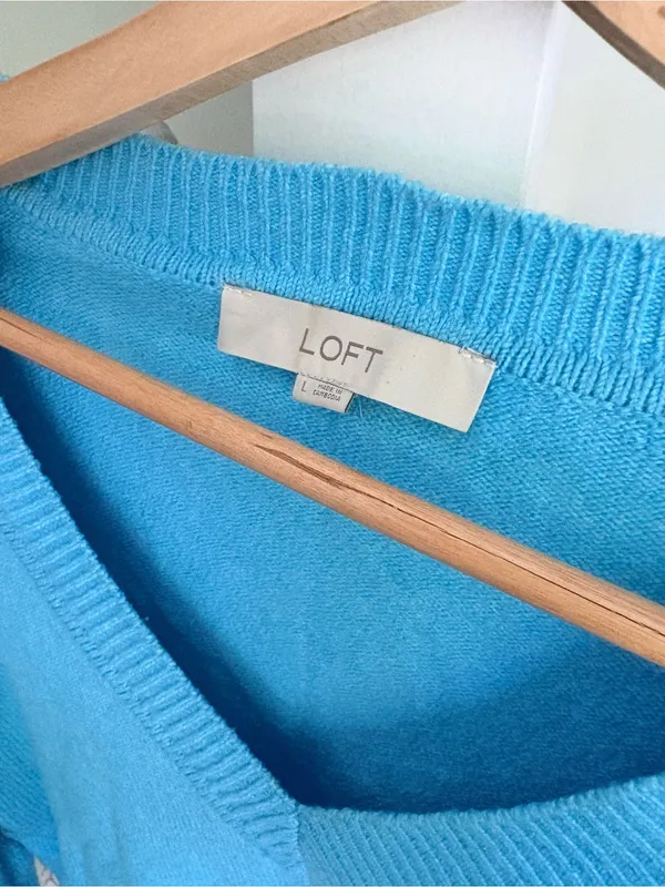 Loft Light Blue V-Neck Knit Sweater - Image 3