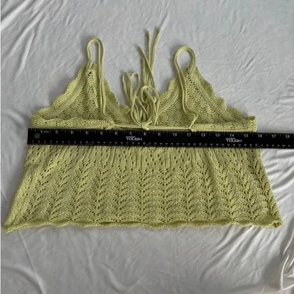 American Threads Green Crochet Crop Top Tank Adjustable Straps Y2K Small Medium‎ - Image 7