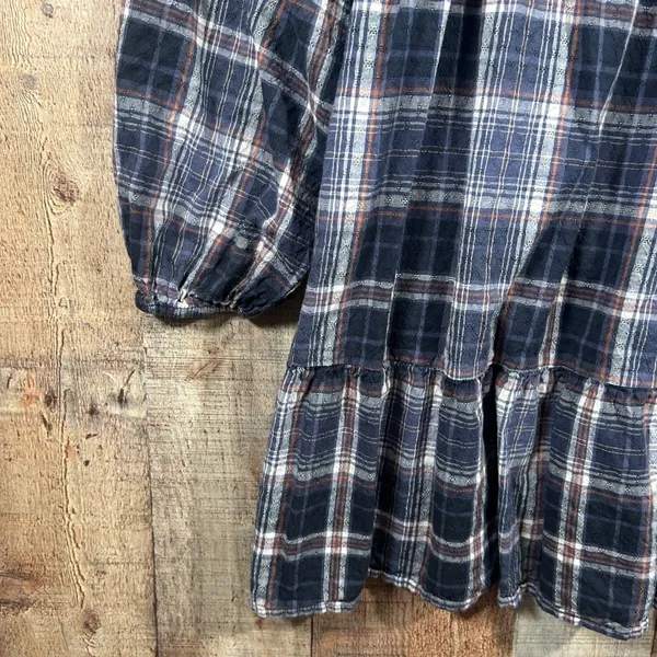 Universal Thread Plaid Peasant Mini Dress Cottagecore Prairie Blue Small Boho - Image 3