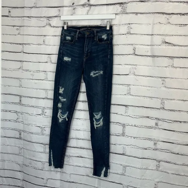 American Eagle Super Hi-Rise Jegging Women’s 4R Distressed Dark Wash Stretch Y2K - Image 8