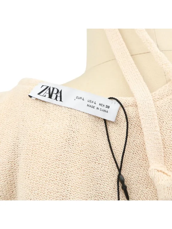 New Zara Ruffle One Shoulder Cream Soft Knit Tie Back Top L - Image 6