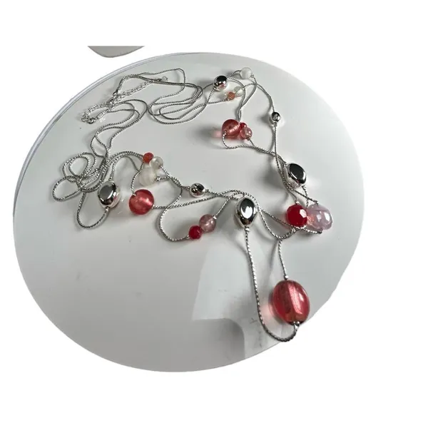 Marked NWT silver and pink beaded layered necklace - Image 3