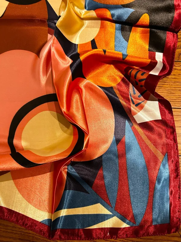Vintage bold floral statement Large (RETRO MOOD )SQUARE SILKY SCARF 35/35 - Image 12