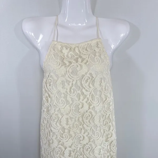 Free People Cream Lace Halter Ruffle Mini Dress Women XS Boho Festival Baby doll - Image 2
