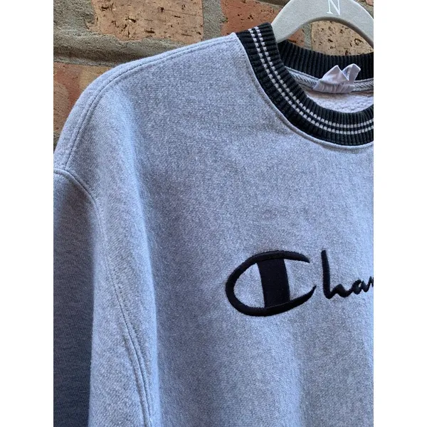 Champion Vintage 90's Reverse Weave Ringer Sweatshirt Crewneck Spellout Gray Medium M - Image 3